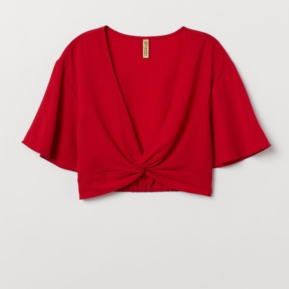 Divided Red Cropped Blouse